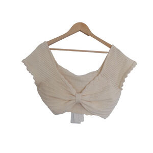 Endless Rose Knit Top Crochet Cropped Cap Sleeve Cream size Medium NWT